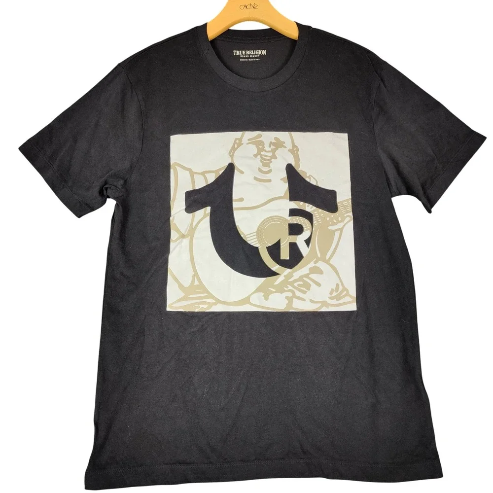 True Religion Mens Monotone HS Buddha Tee Jet‎ Black Graphic T-Shirt 107313 M